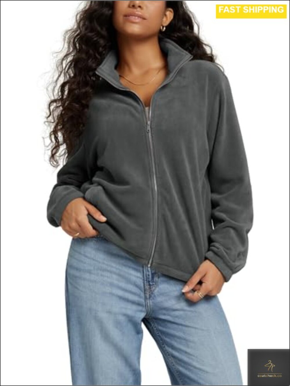Polar Fleece Full Zip Jacket Soft Warm Winter Casual Long Sleeve